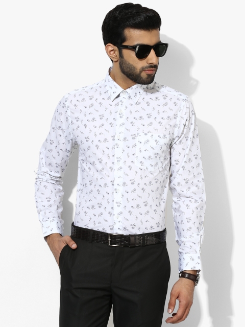 

White Printed Slim Fit Formal Shirt
