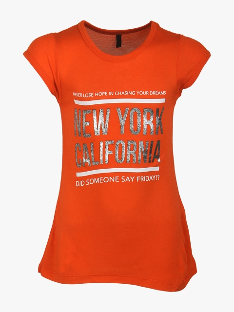 

United Colors of Benetton Girls Rust Red Printed Round Neck T-shirt