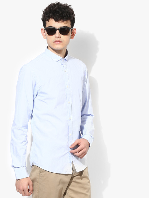 

Light Blue Striped Slim Fit Casual Shirt