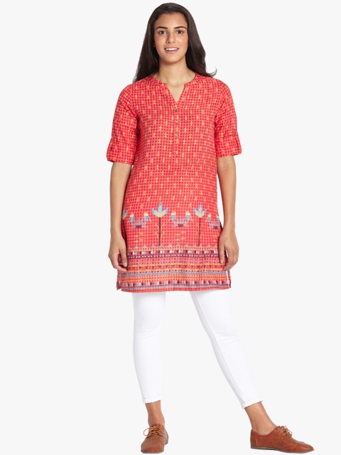 

Global Desi Women Red Checked A-Line Kurta