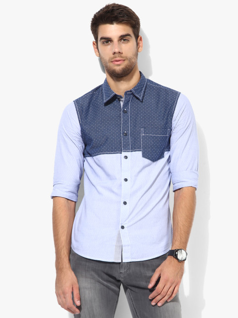 

Light Blue Printed Slim Fit Casual Shirt