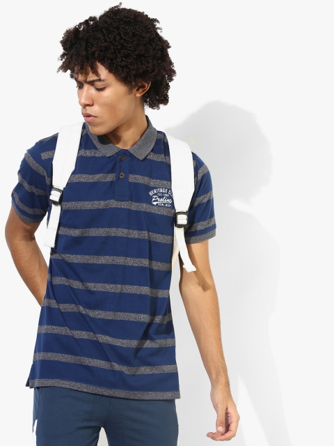 

Proline Men Blue Striped Polo Collar T-shirt