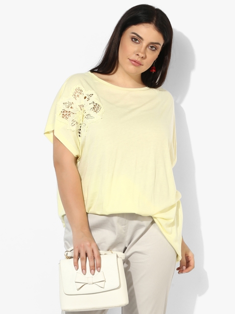 

DOROTHY PERKINS Curve Yellow Self Design T-shirt
