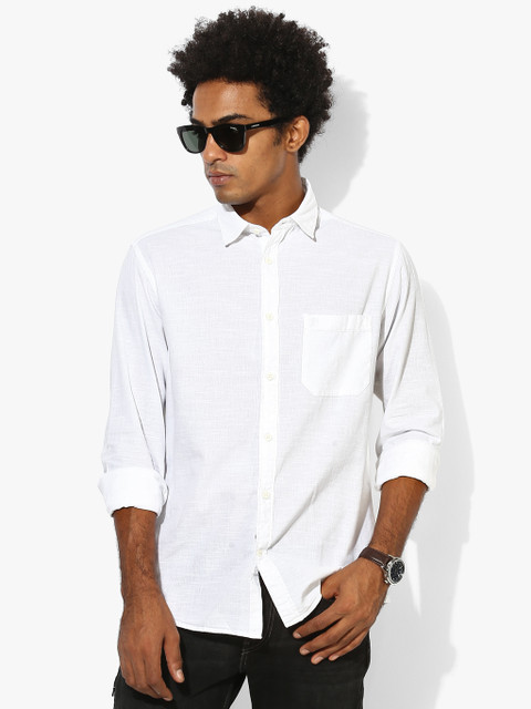 

White Solid Slim Fit Casual Shirt