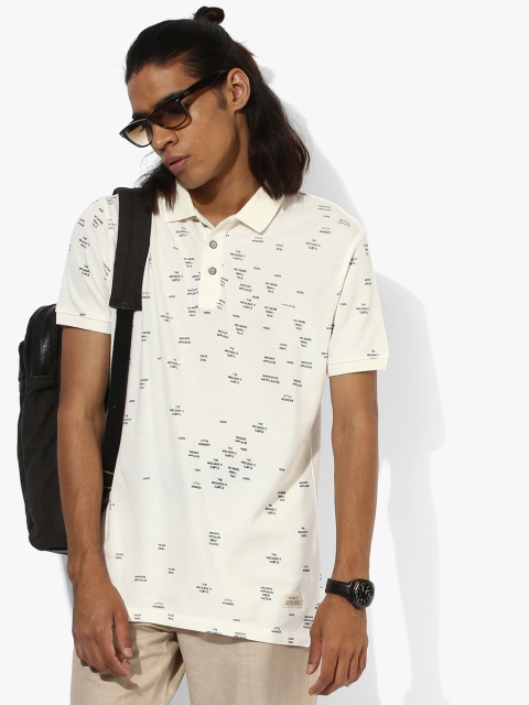

White Printed Regular Fit Polo T-Shirt