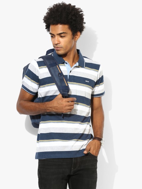 

Navy Blue Striped Slim Fit Polo T-Shirt