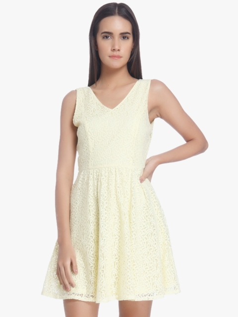 

Vero Moda Women Yellow Self Design Fit & Flare Dress