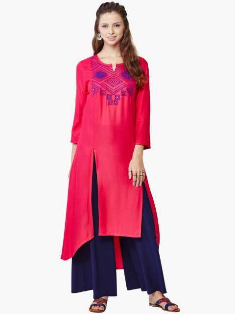 

Global Desi Women Fuchsia Printed Straight Kurta