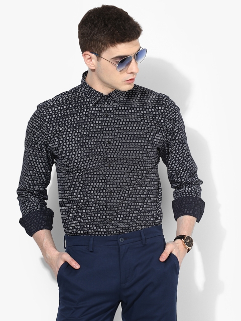 

Navy Blue Printed Regular Fit Casual Shirt