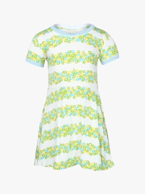 

Giny & Jony Girls White & Green Printed A-Line Dress