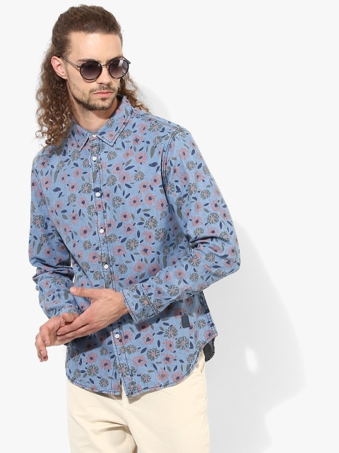 

Navy Blue Printed Slim Fit Casual Shirt