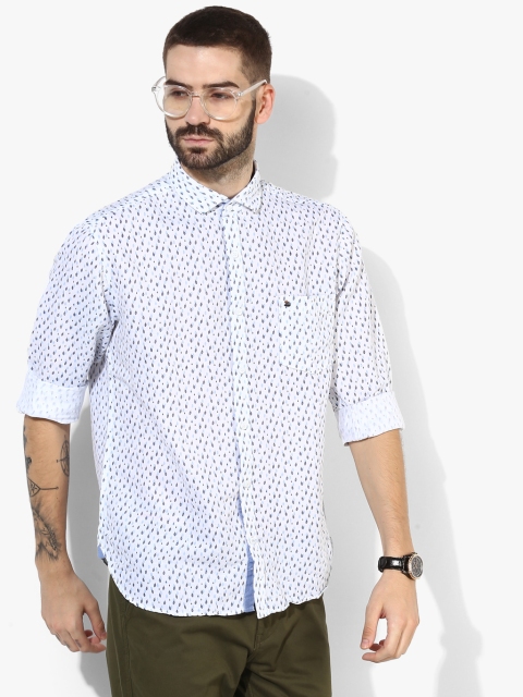 

White Printed Slim Fit Casual Shirt