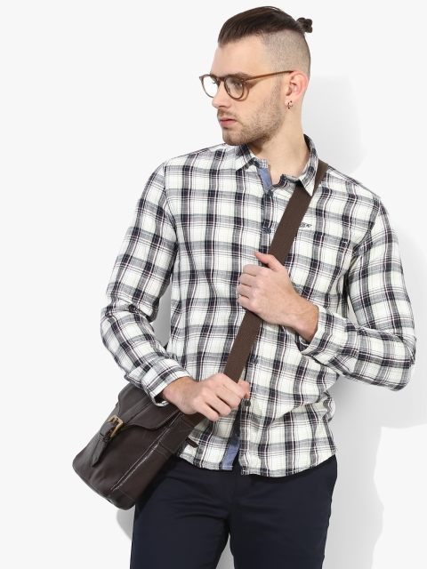 

Off White Checked Slim Fit Casual Shirt