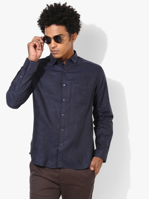 

Navy Blue Self Design Slim Fit Casual Shirt