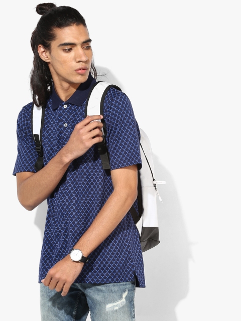 

Navy Blue Printed Regular Fit Polo T-Shirt