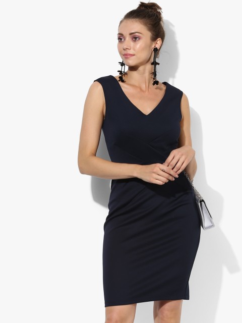 

Navy Blue Coloured Solid Bodycon Dress