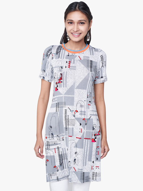 

Global Desi Grey & Orange Printed Tunic