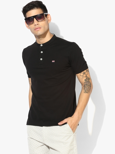 

Black Solid Slim Fit Henley T-Shirt