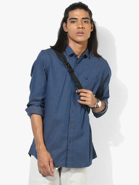 

Navy Blue Textured Regular Fit Casual Shirt