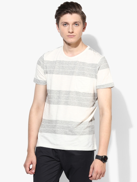 

Grey Striped Slim Fit Round Neck T-Shirt