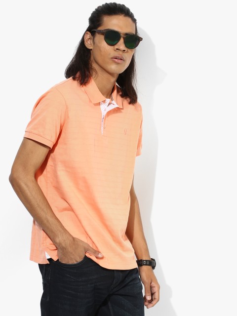 

Peach Striped Regular Fit Polo T-Shirt
