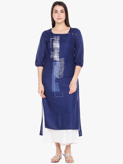 

RANGMANCH BY PANTALOONS Women Navy Blue Printed Straight Kurta