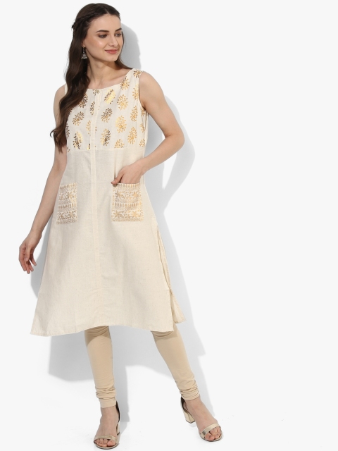 

RANGMANCH BY PANTALOONS Beige Printed Kurta