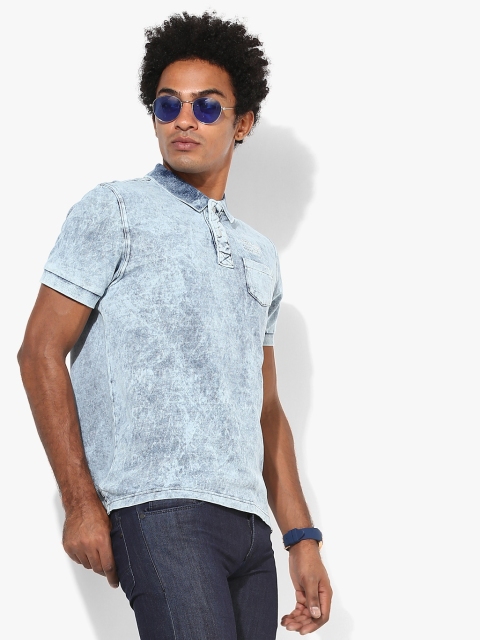 

Light Blue Washed Slim Fit Polo T-Shirt