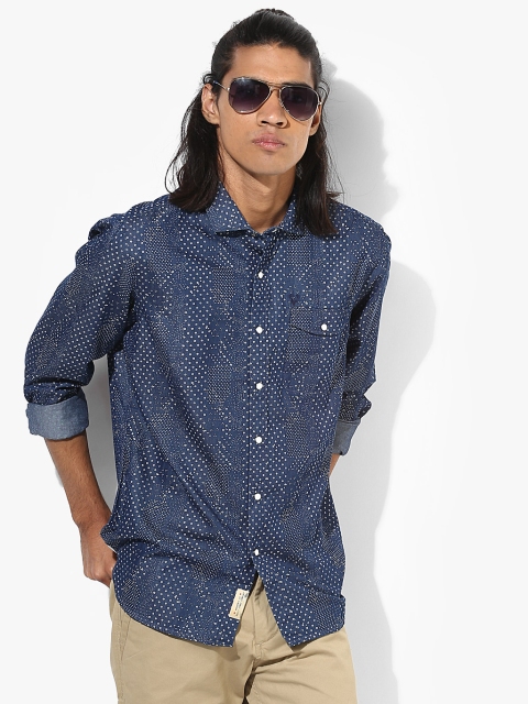 

Navy Blue Printed Regular Fit Casual Shirt
