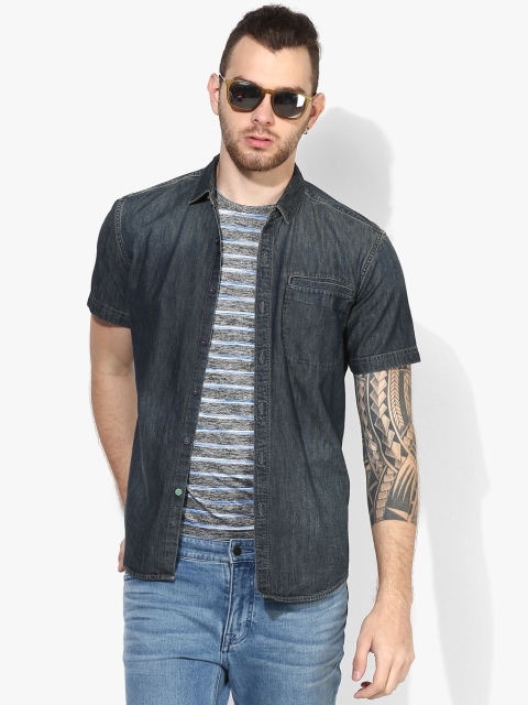 

Navy Blue Washed Slim Fit Casual Shirt