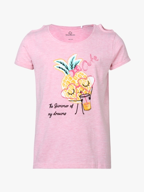 

Sweet Dreams Girls Pink & Yellow Pineapple Print Cold-Shoulder T-Shirt