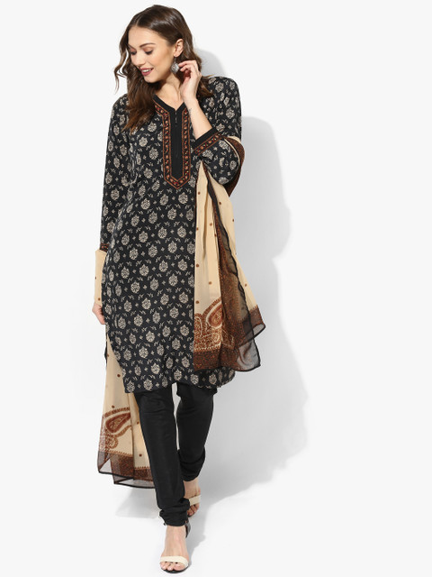 

Biba Women Black & Printed Kurta with Salwar & Dupatta