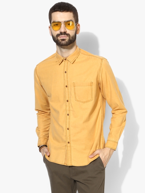 

Khaki Solid Slim Fit Denim Shirt