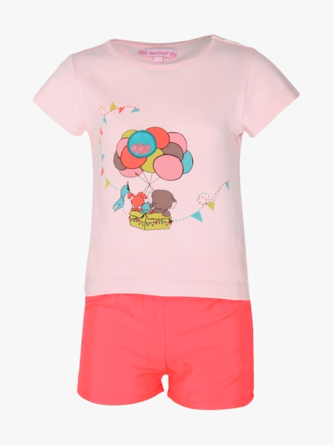 

Nauti Nati Girls Pink Printed T-shirt with Shorts