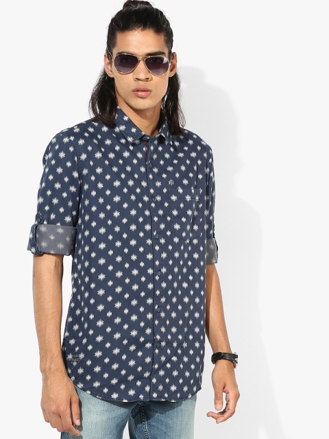 

Navy Blue Printed Slim Fit Casual Shirt