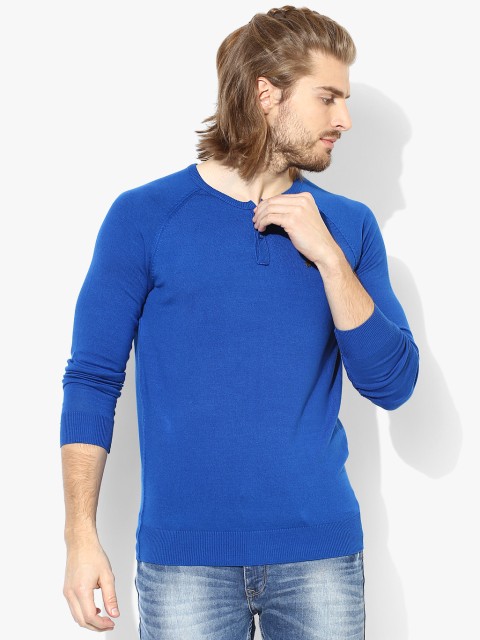 

Blue Solid Slim Fit Henley T-Shirt