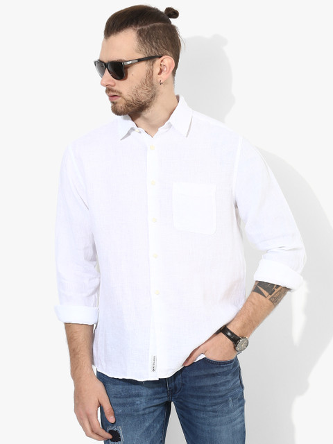 

White Solid Regular Fit Casual Shirt