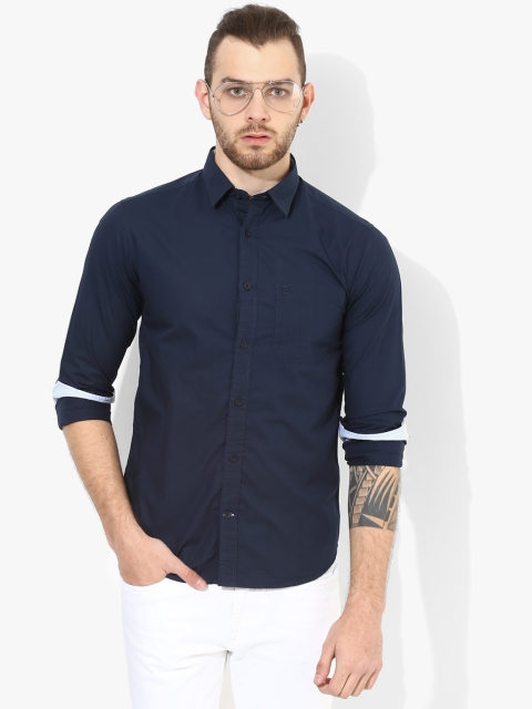 

Navy Blue Solid Slim Fit Casual Shirt
