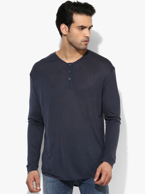 

Navy Blue Solid Regular Fit Henley T-Shirt