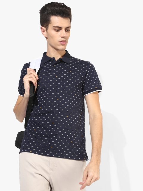 

Navy Blue Printed Slim Fit Polo T-Shirt
