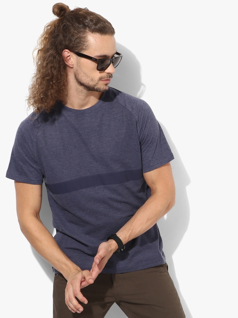 

Blue Solid Slim Fit Round Neck T-Shirt, Navy blue