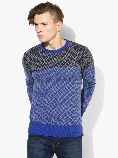 

Blue Printed Slim Fit Round Neck Sweater