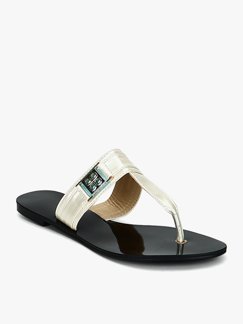 

Addons Women Cream-Coloured Solid T-Strap Flats