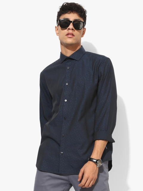 

Navy Blue Self Design Regular Fit Casual Shirt