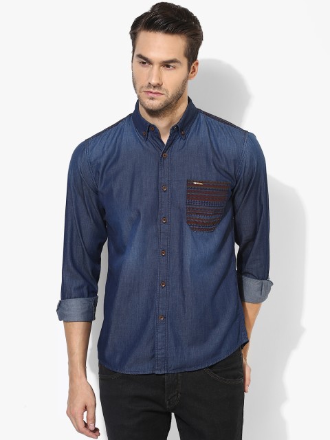 

Navy Blue Printed Regular Fit Casual Shirt