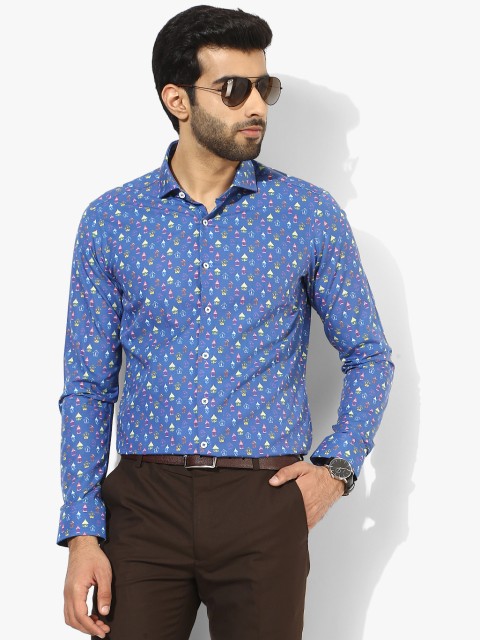 

Blue Printed Slim Fit Formal Shirt