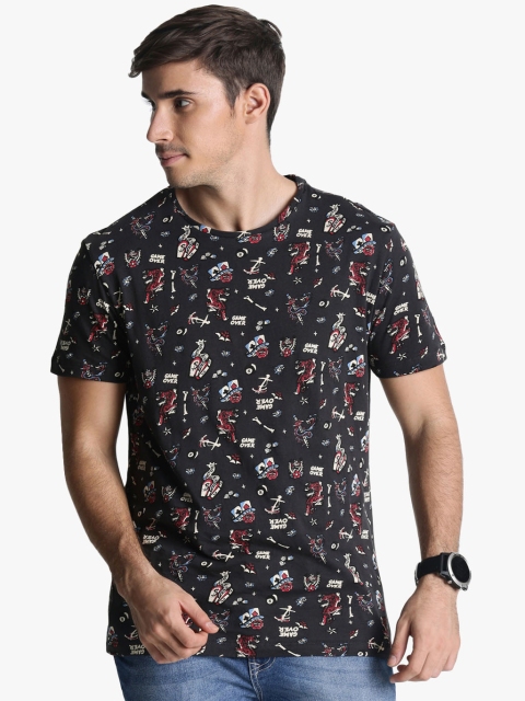 

Dark Grey Printed Slim Fit Round Neck T-Shirt