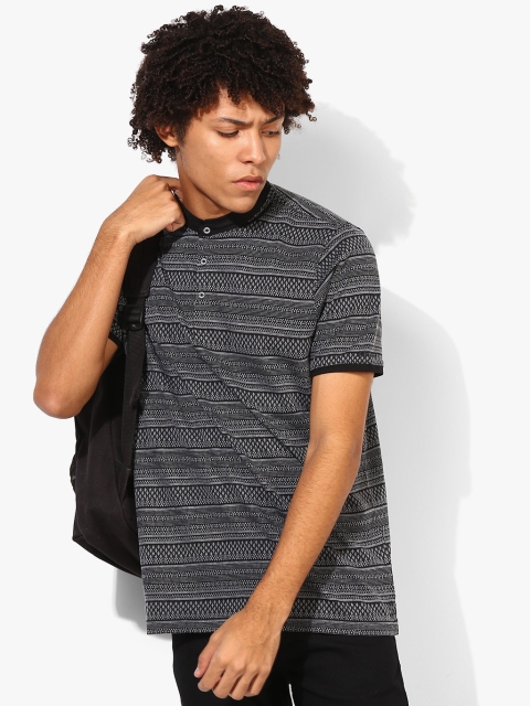 

Dark Grey Textured Slim Fit Mandarin T-Shirt