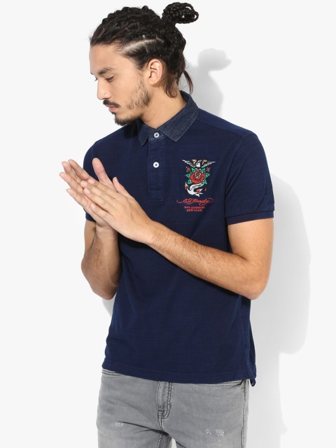 

Navy Blue Solid Slim Fit Polo T-Shirt
