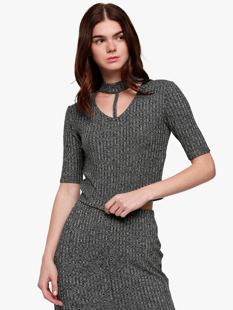 

Dark Grey Self Pattern Crop Top